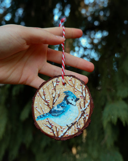 Winter Bluejay Ornament - Hand-Painted Ornament