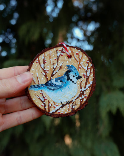 Winter Bluejay Ornament - Hand-Painted Ornament