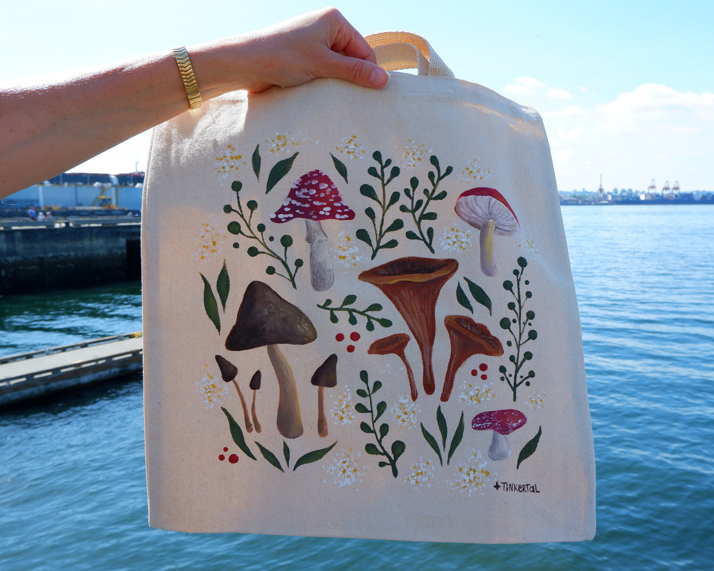 Hand Painted Foraging Mushroom Tote Bag