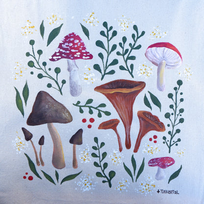 Hand Painted Foraging Mushroom Tote Bag