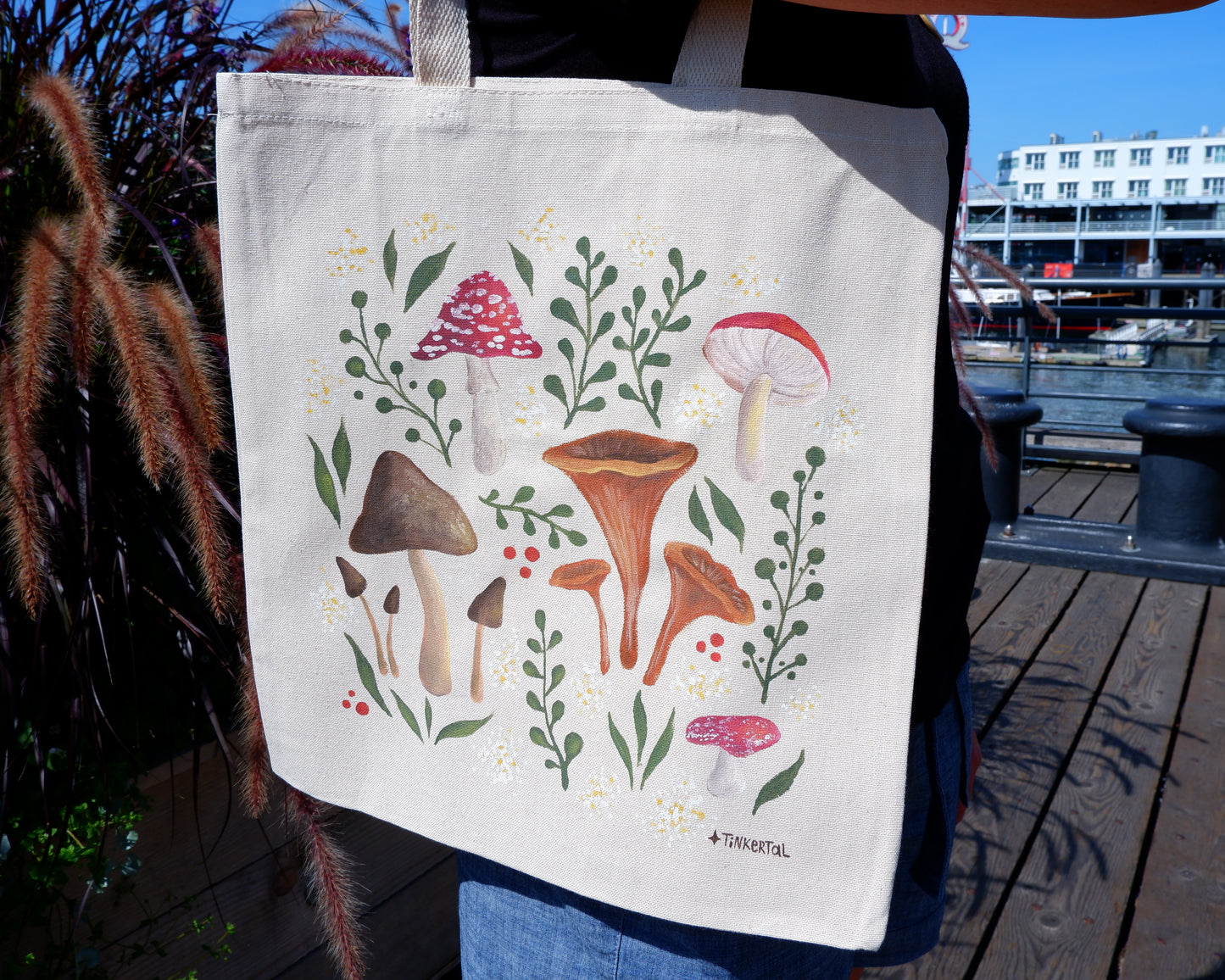 Hand Painted Foraging Mushroom Tote Bag