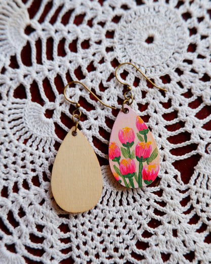 Hand-Painted Earrings - Tulips (Pink)