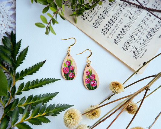 Hand-Painted Earrings - Rose Bouquet