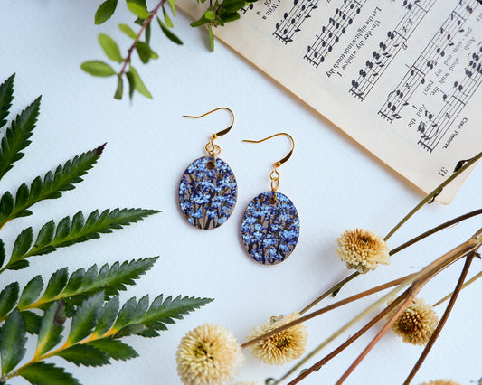 Hand-Painted Earrings - Baby's Breath (Gypsophila), Blue