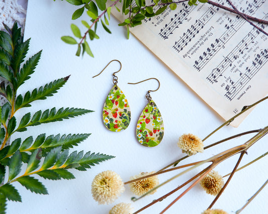 Hand-Painted Earrings - Strawberry Bloom