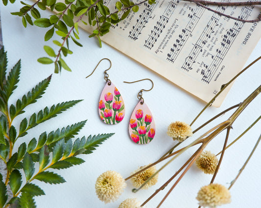 Hand-Painted Earrings - Tulips (Pink)