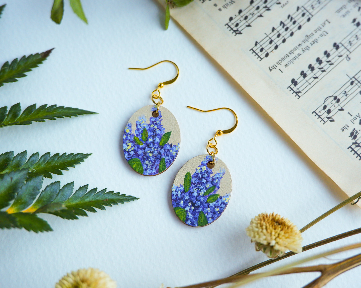 Hand-Painted Earrings - Lilac (Syringa)