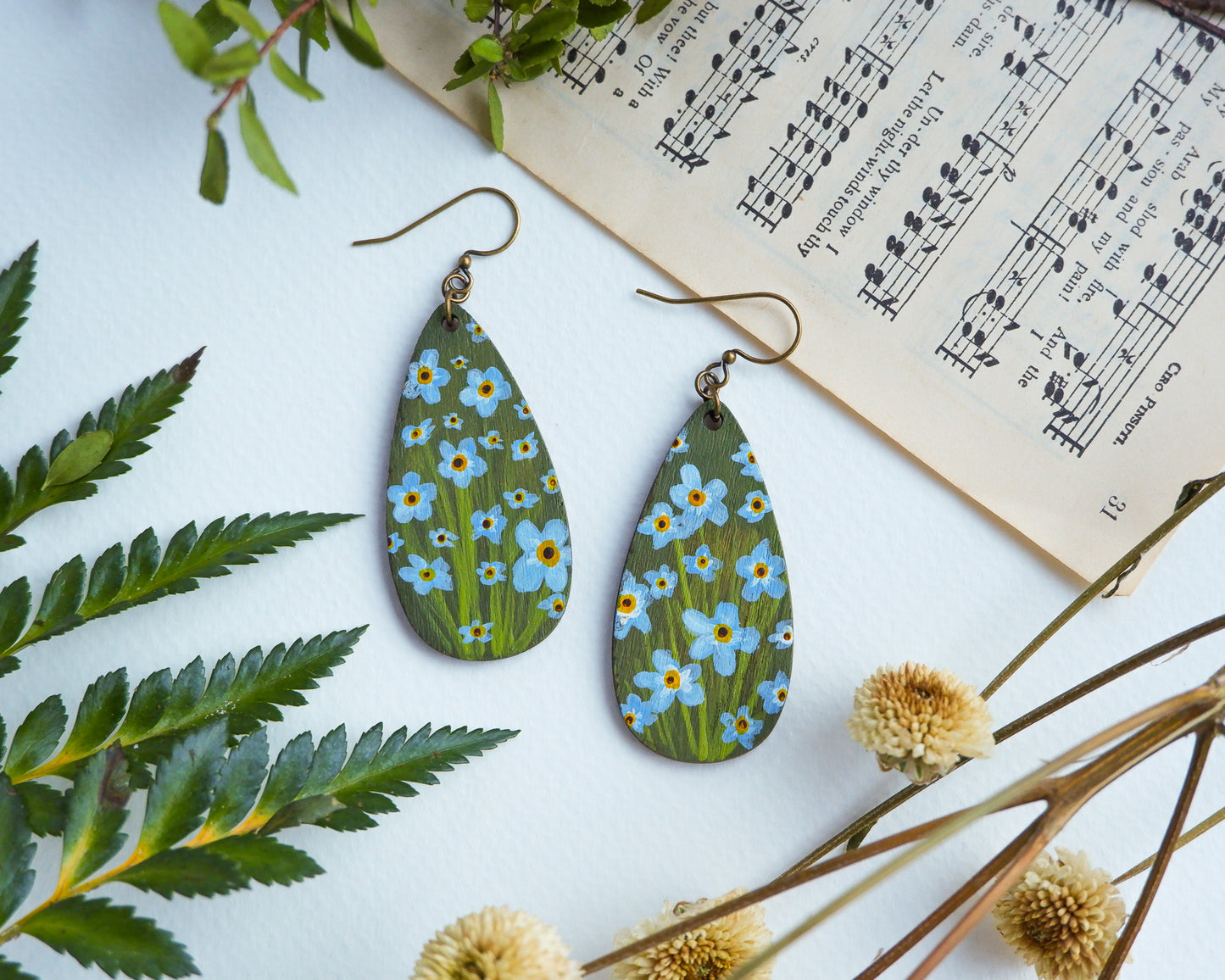 Hand-Painted Earrings - Forget-Me-Nots (Large)