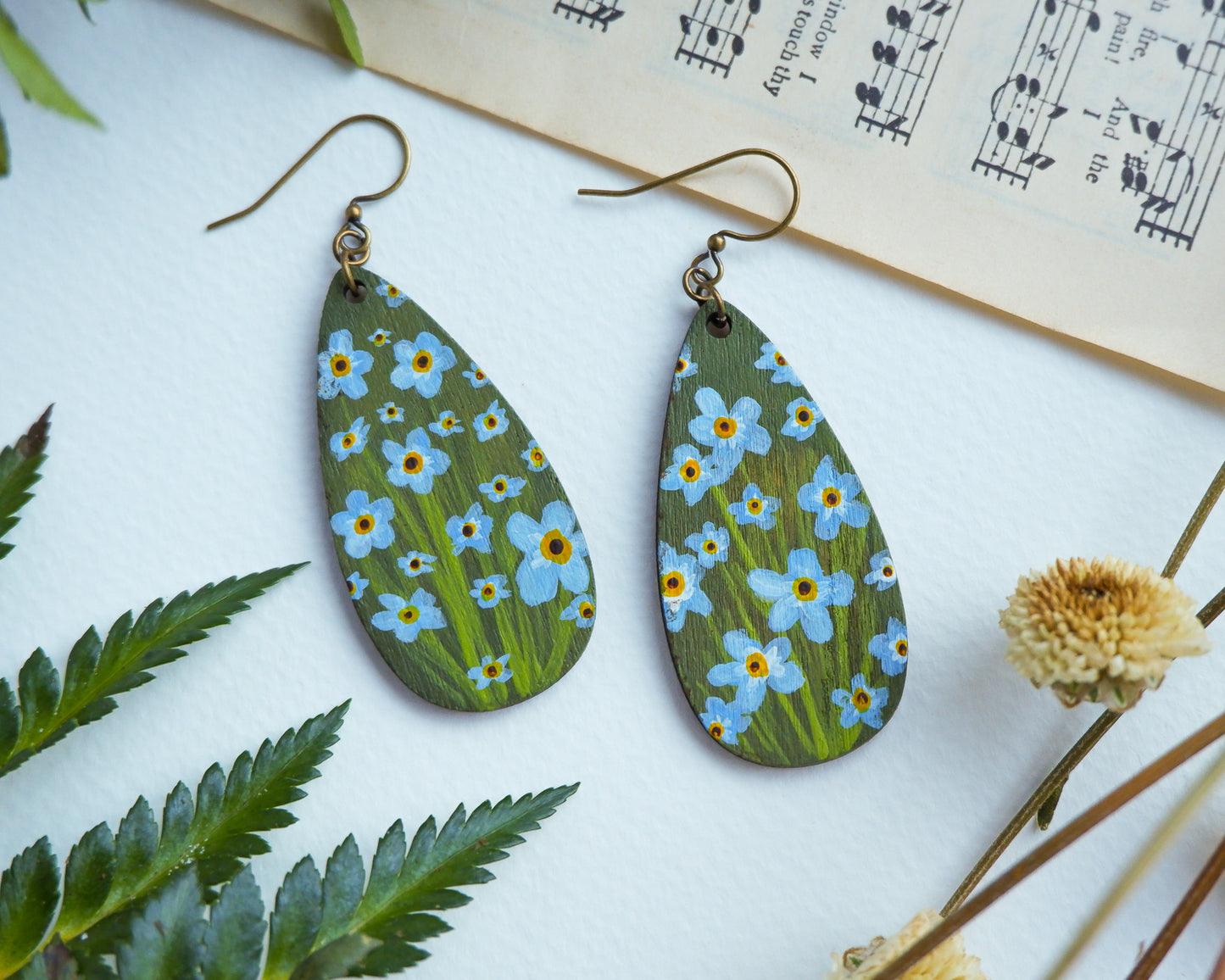 Hand-Painted Earrings - Forget-Me-Nots (Large)