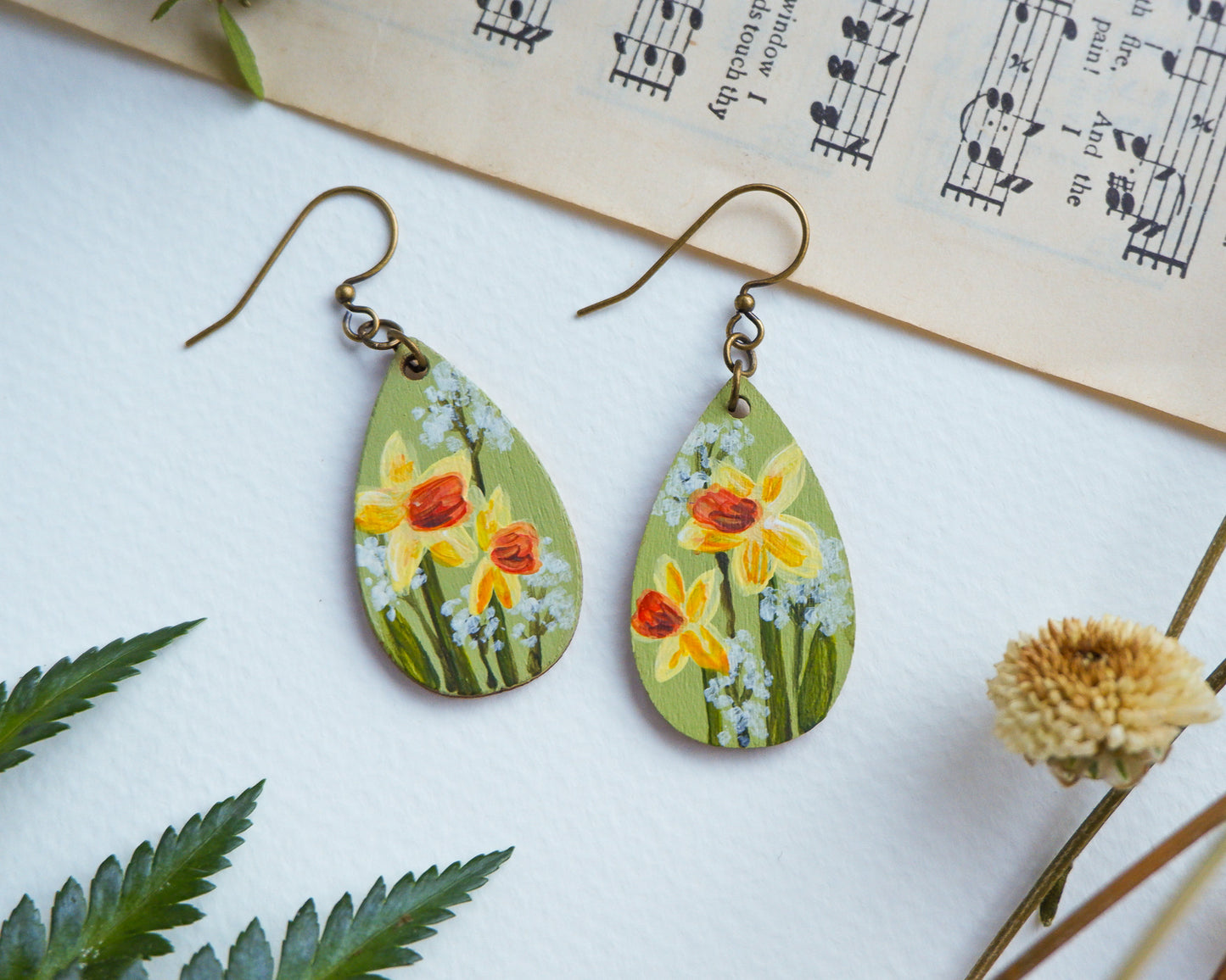 Hand-Painted Earrings - Daffodils