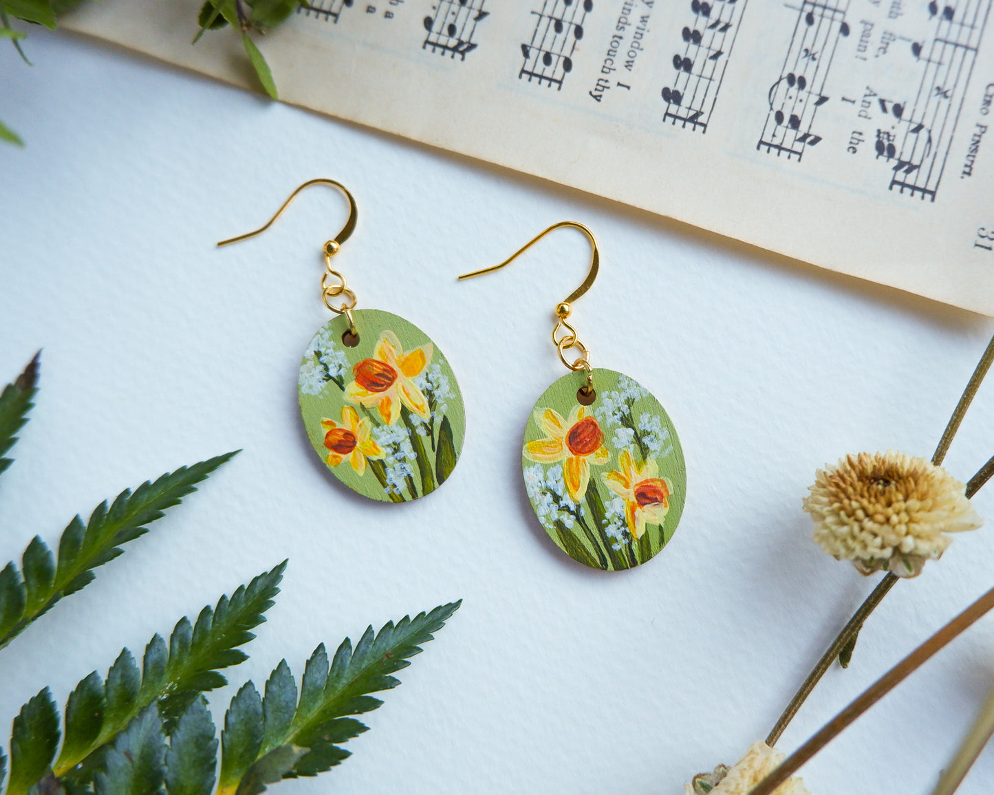 Hand-Painted Earrings - Daffodils