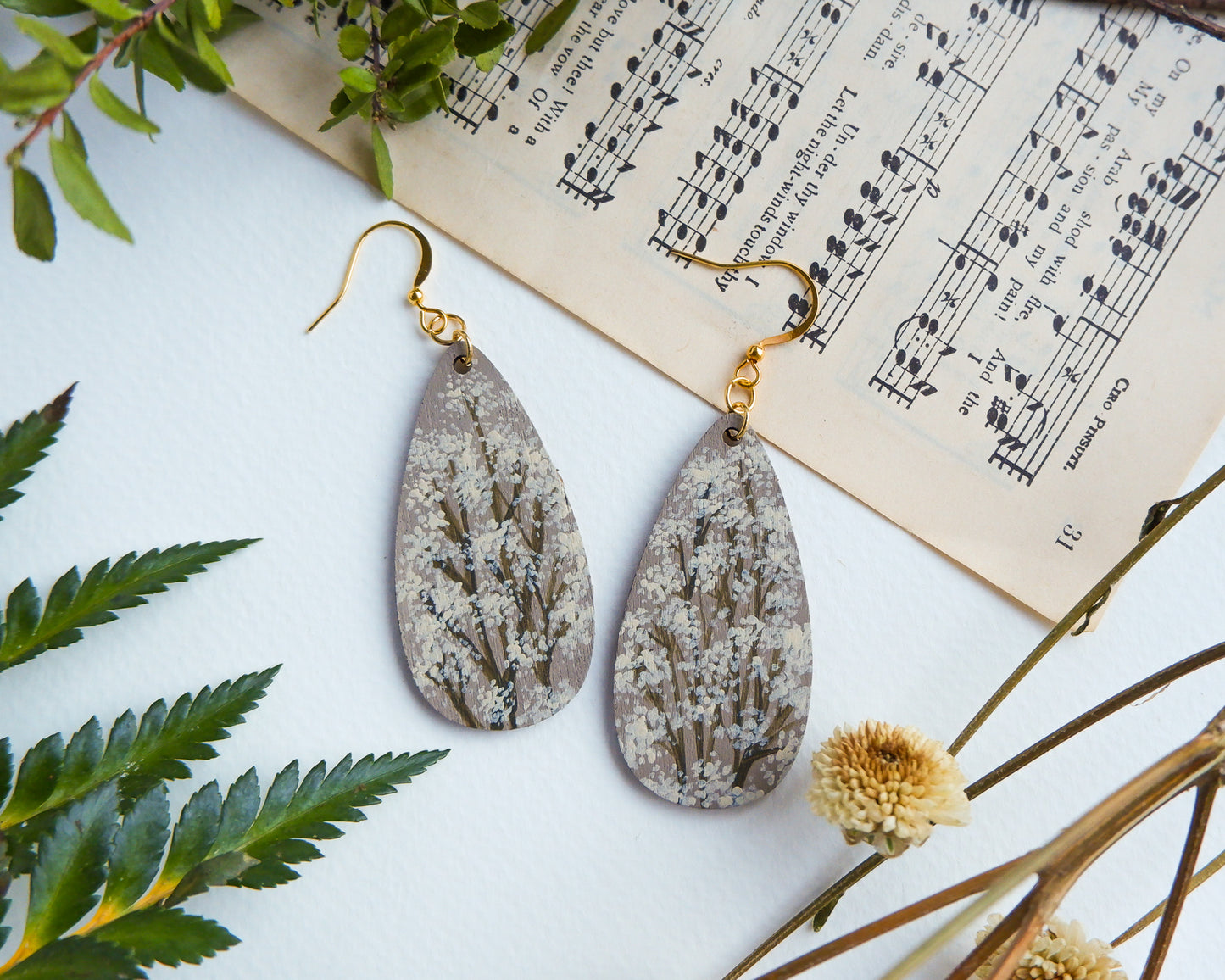 Hand-Painted Earrings - Baby's Breath (Gypsophila), White