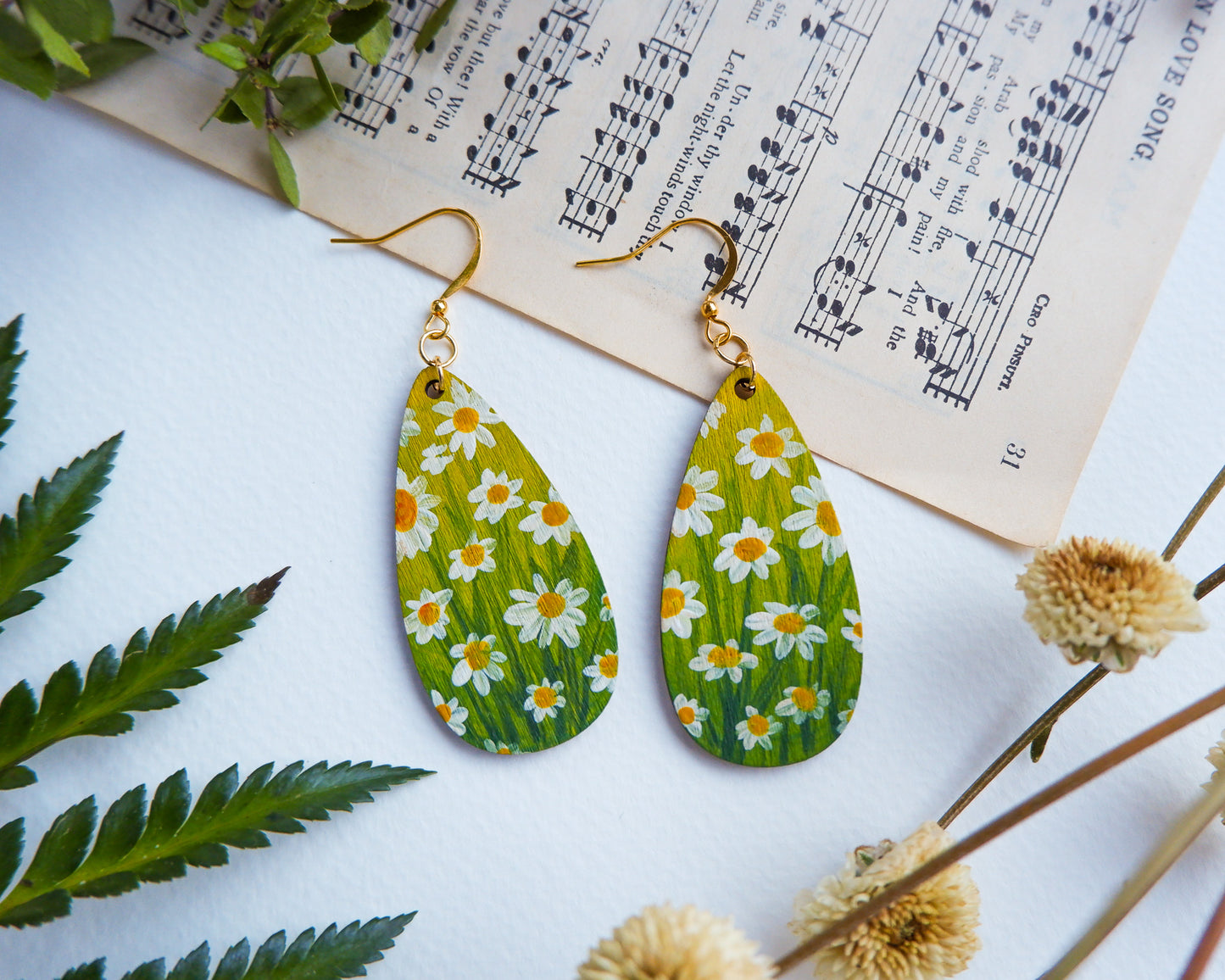 Hand-Painted Earrings - Daisies