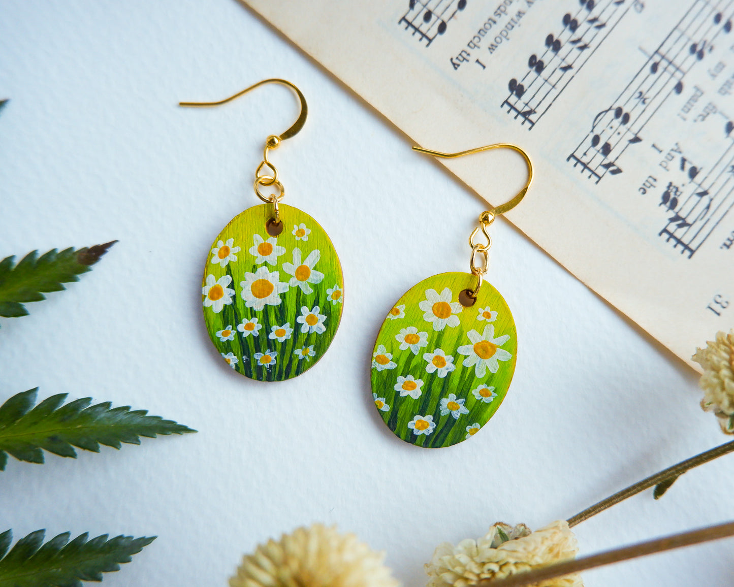 Hand-Painted Earrings - Daisies