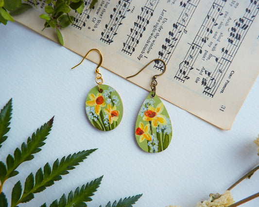 Hand-Painted Earrings - Daffodils