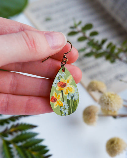 Hand-Painted Earrings - Daffodils