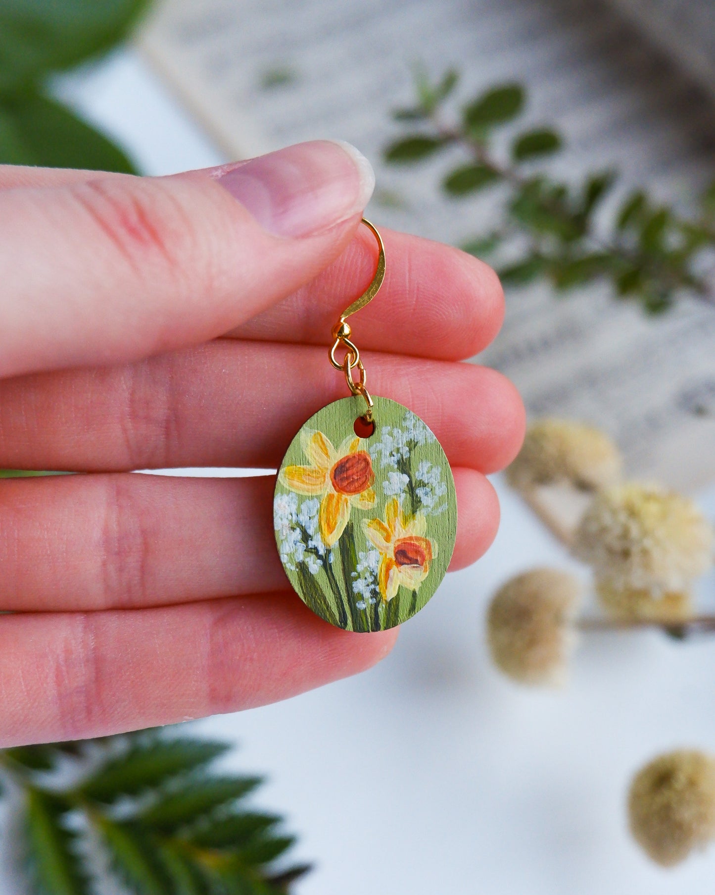 Hand-Painted Earrings - Daffodils