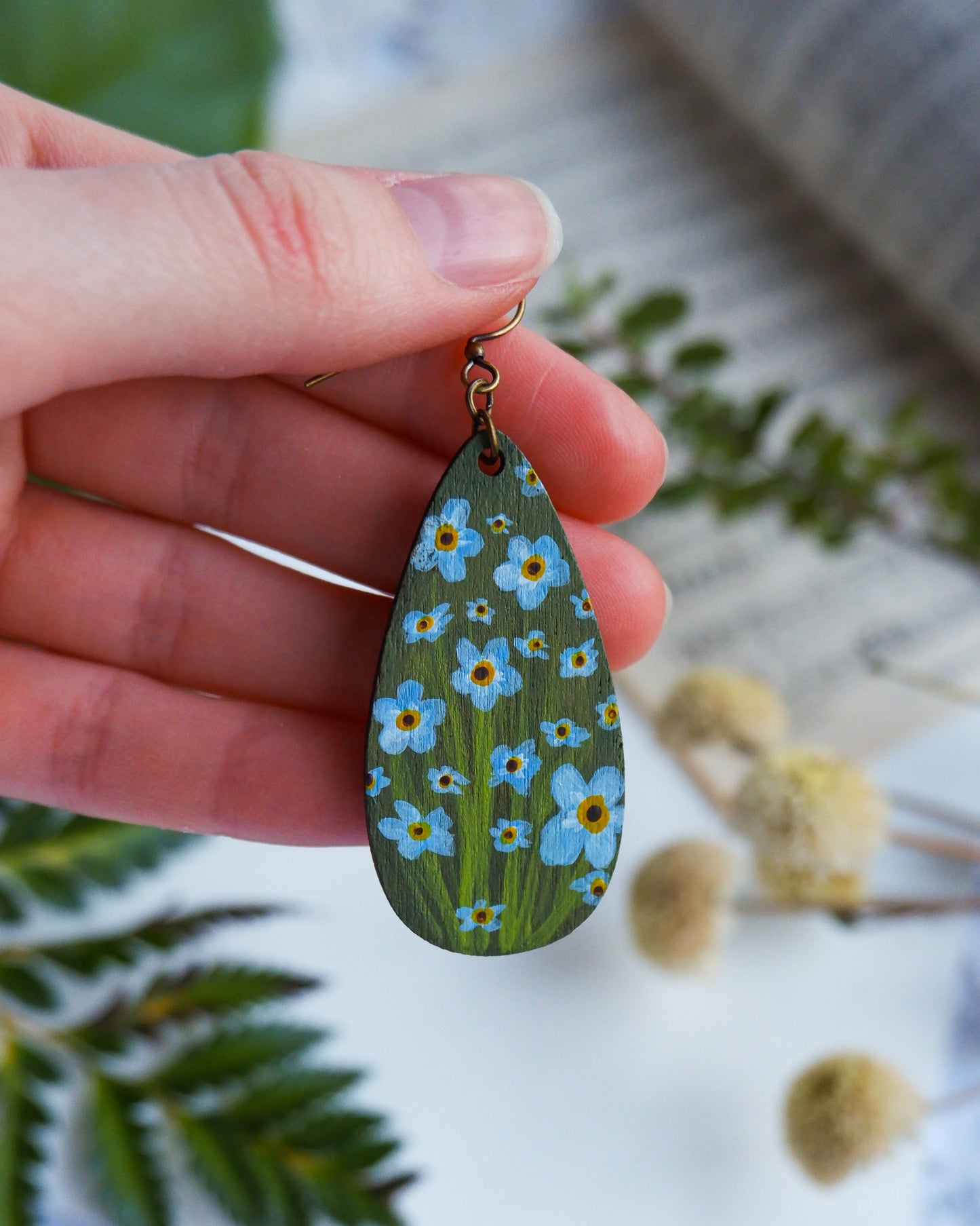 Hand-Painted Earrings - Forget-Me-Nots (Large)