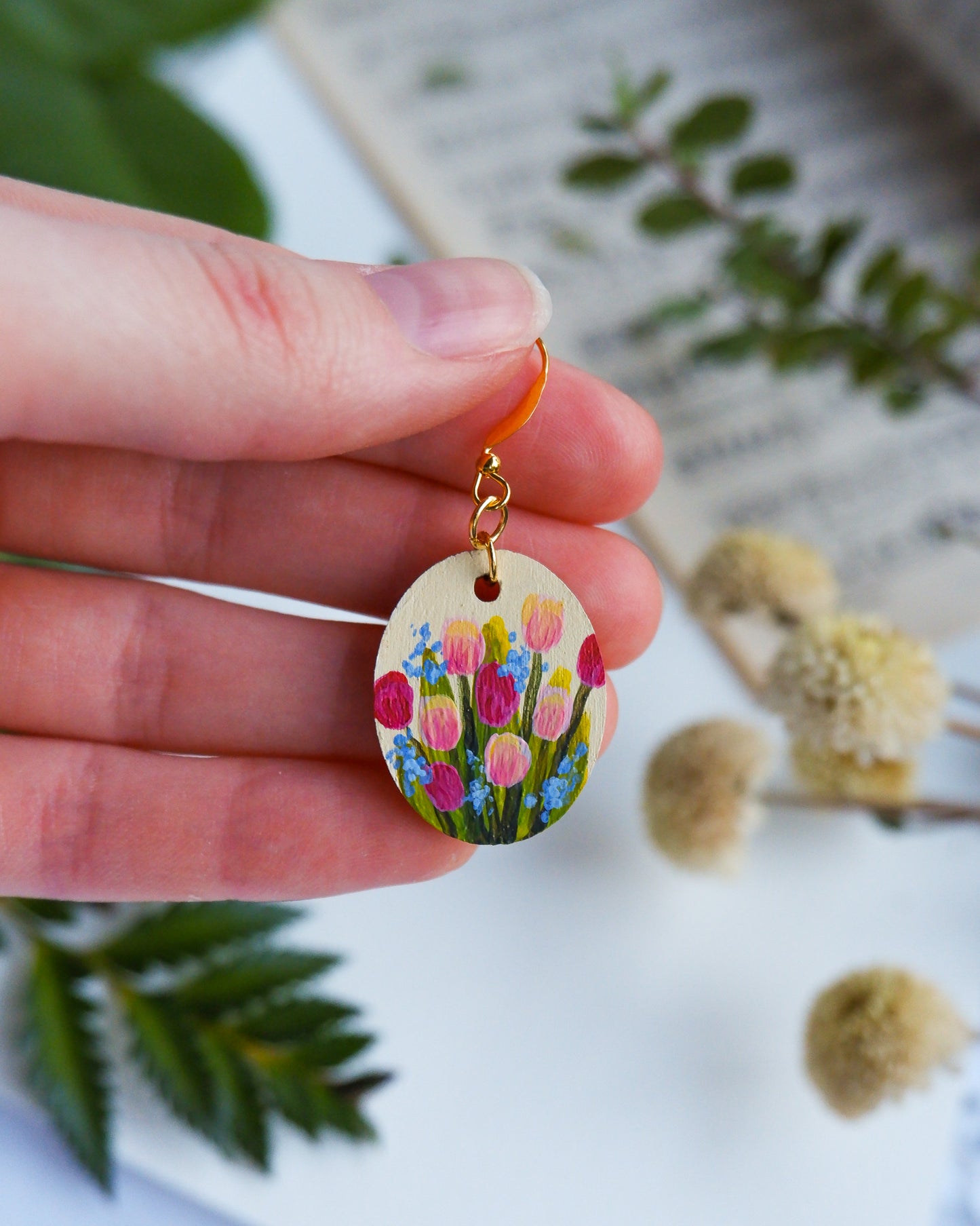 Hand-Painted Earrings - Tulips (Bouquet)