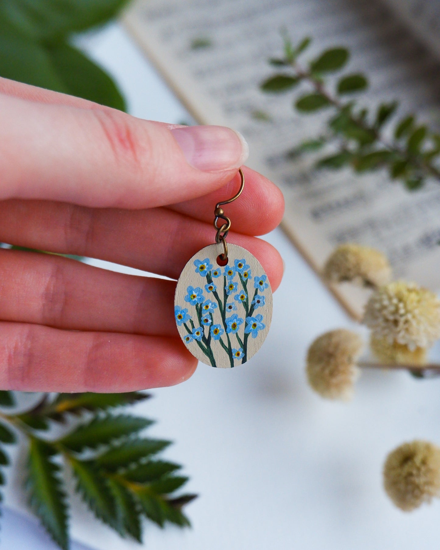 Hand-Painted Earrings - Forget-Me-Nots (Small)