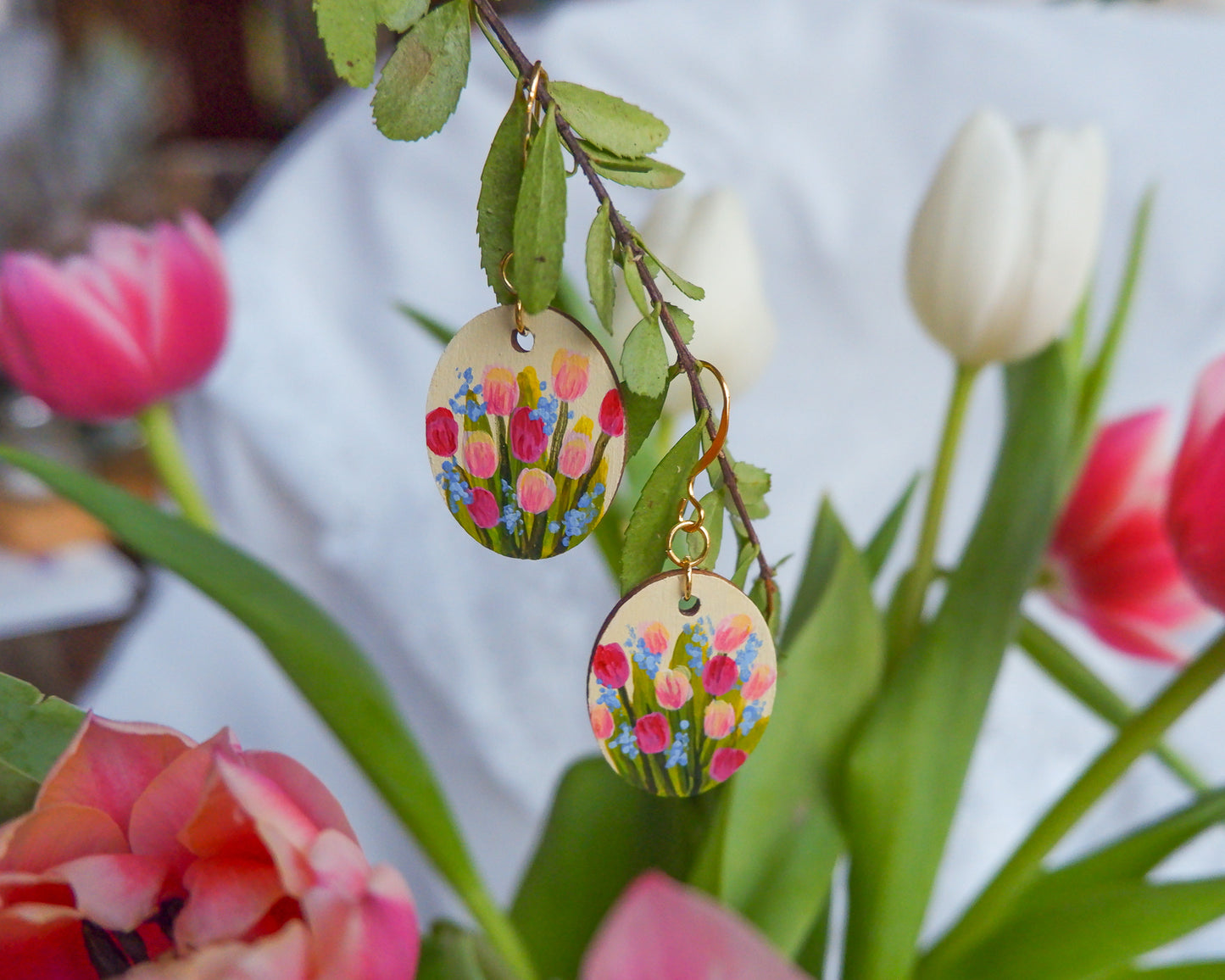 Hand-Painted Earrings - Tulips (Bouquet)