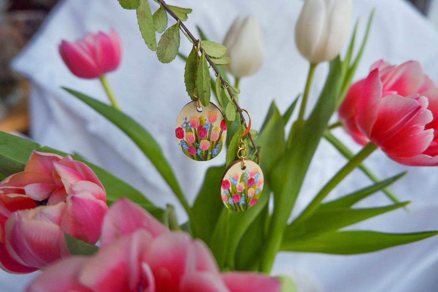 Hand-Painted Earrings - Tulips (Bouquet)