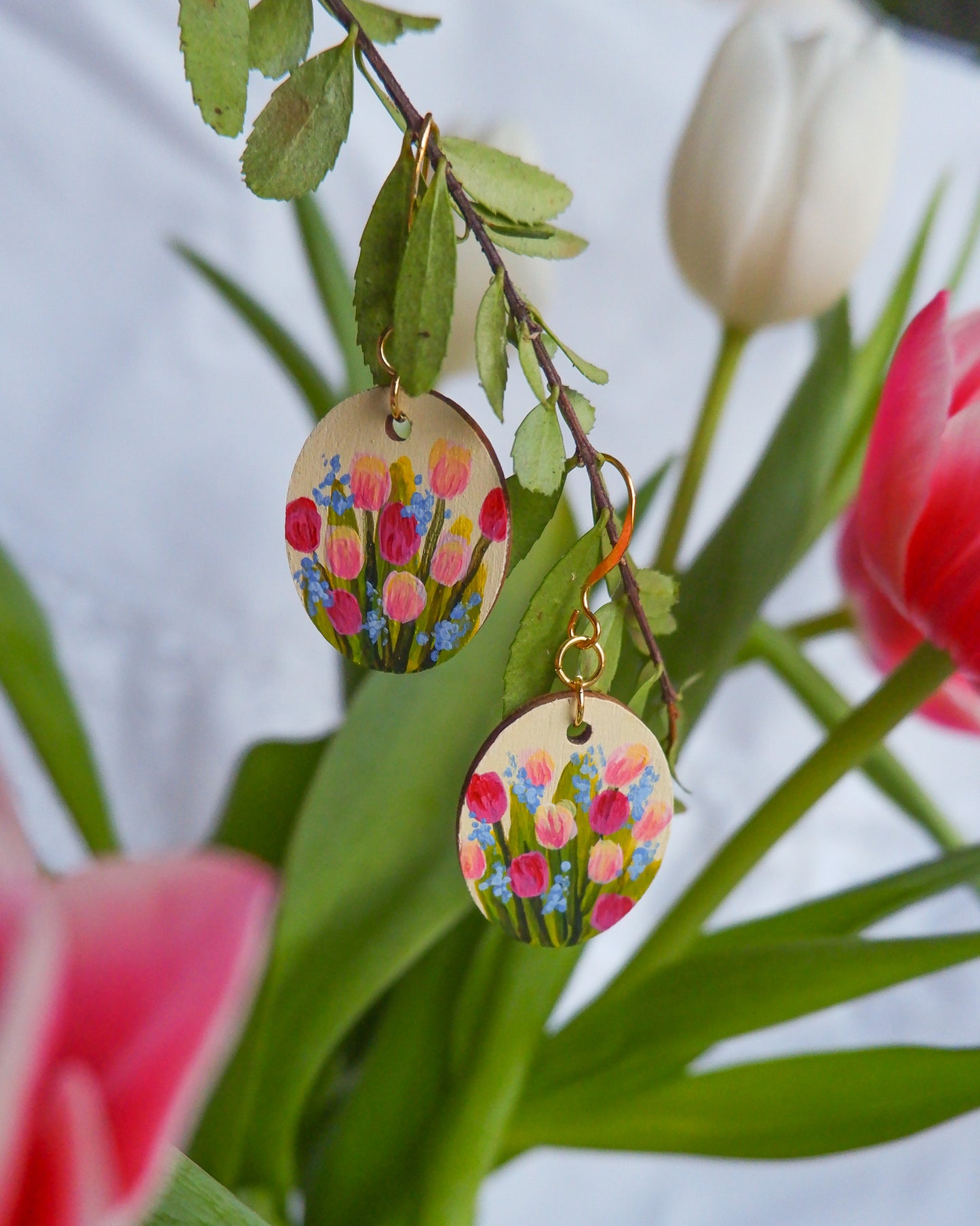 Hand-Painted Earrings - Tulips (Bouquet)