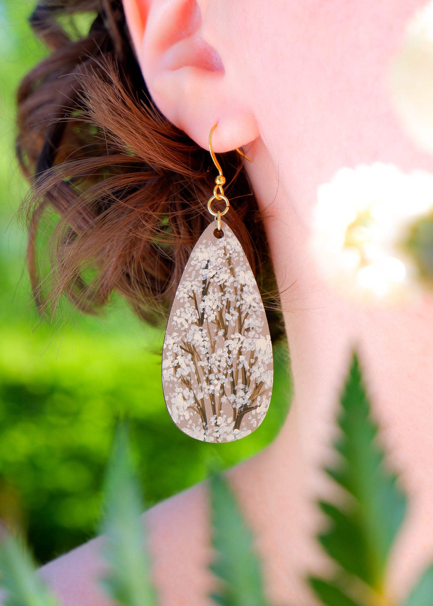 Hand-Painted Earrings - Baby's Breath (Gypsophila), White