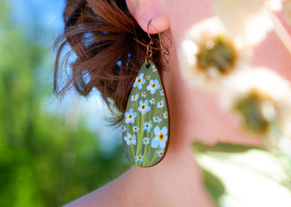 Hand-Painted Earrings - Forget-Me-Nots (Large)