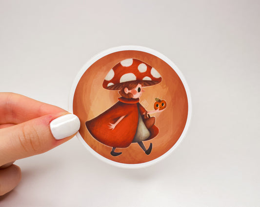 Handmade Mushroom Girl Sticker (ROUND)