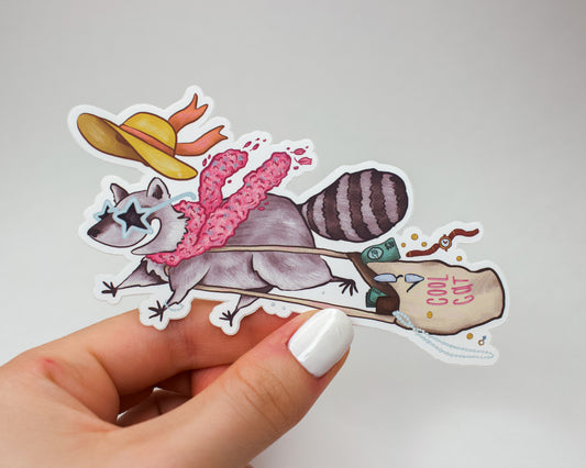 Handmade Eccentric Raccoon Sticker