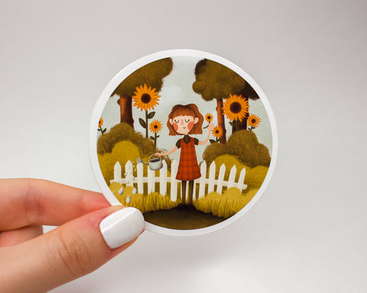 Handmade Sunflower Garden Sticker (Round)