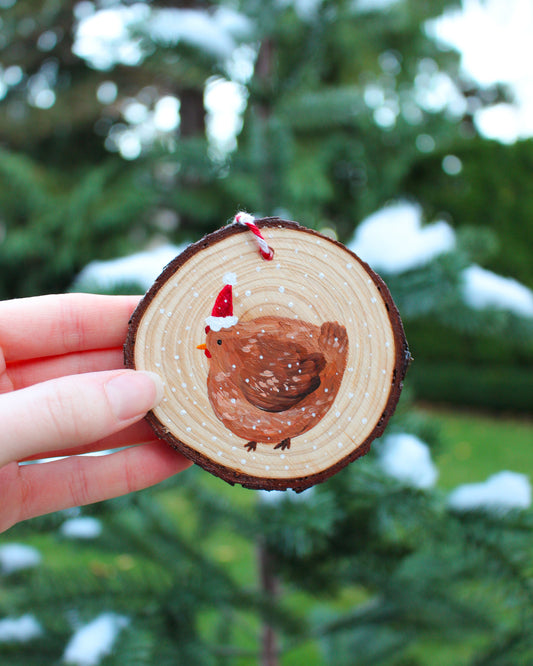 Round Chicken Ornaments - Hand-Painted Wood Ornaments