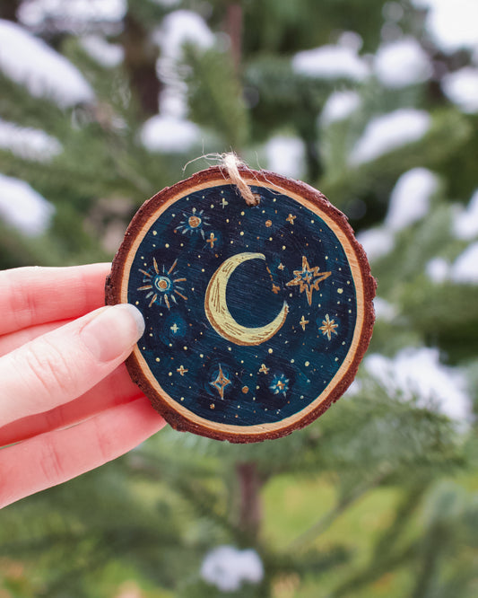 Celestial Star and Moon Ornaments - Hand-Painted Ornaments