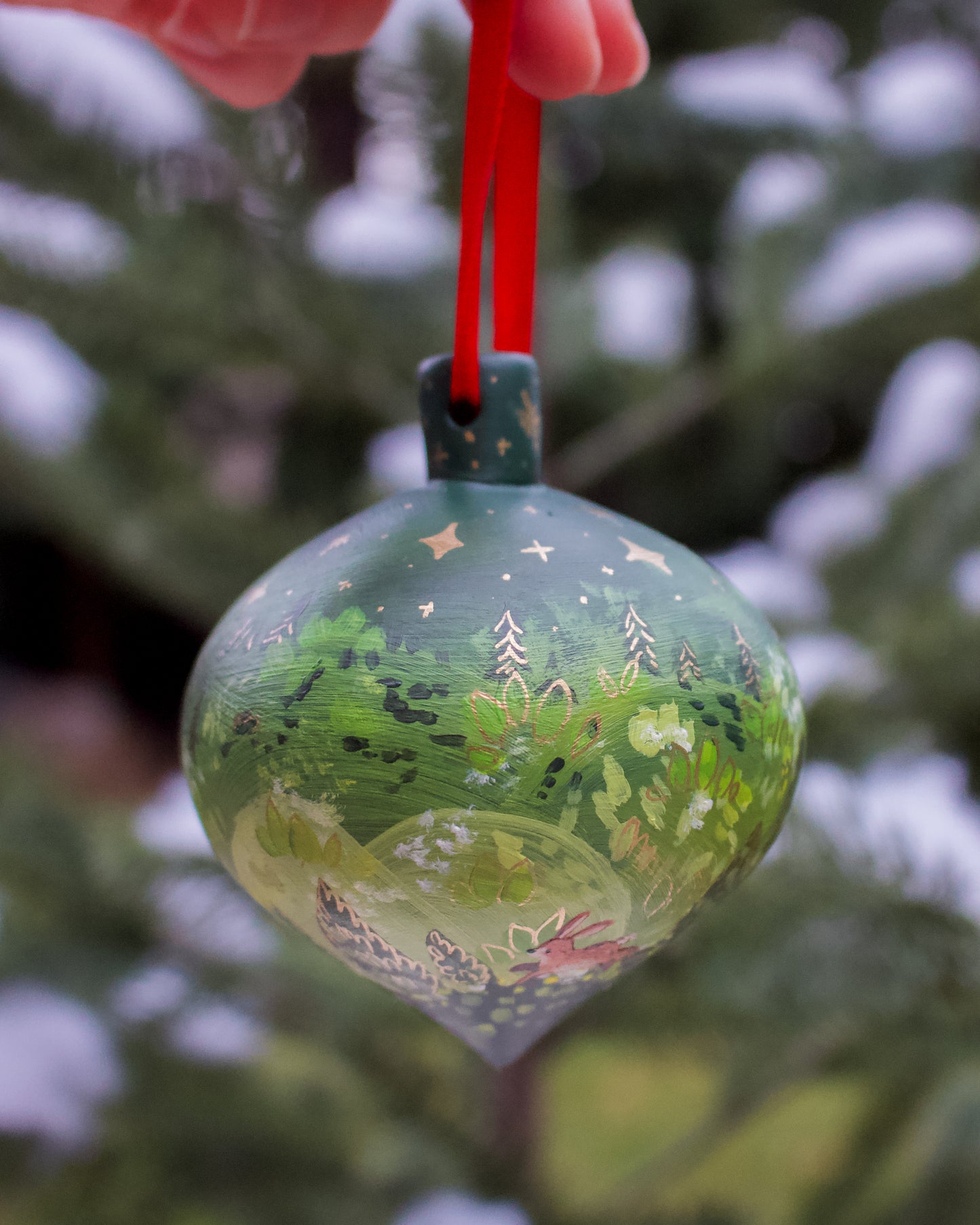 Frolicking Bunnies - Diamond Hand-Painted Ceramic Ornament