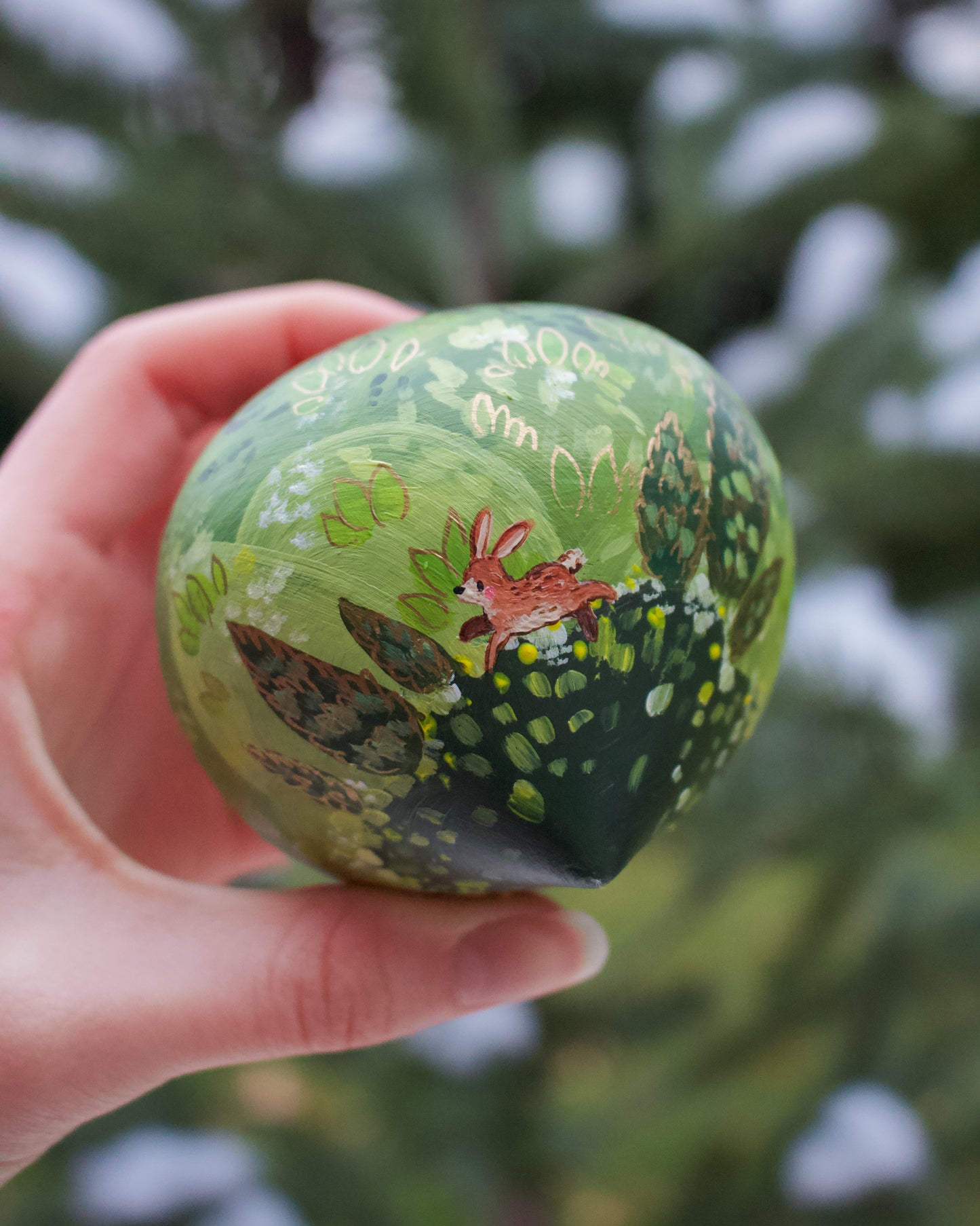 Frolicking Bunnies - Diamond Hand-Painted Ceramic Ornament