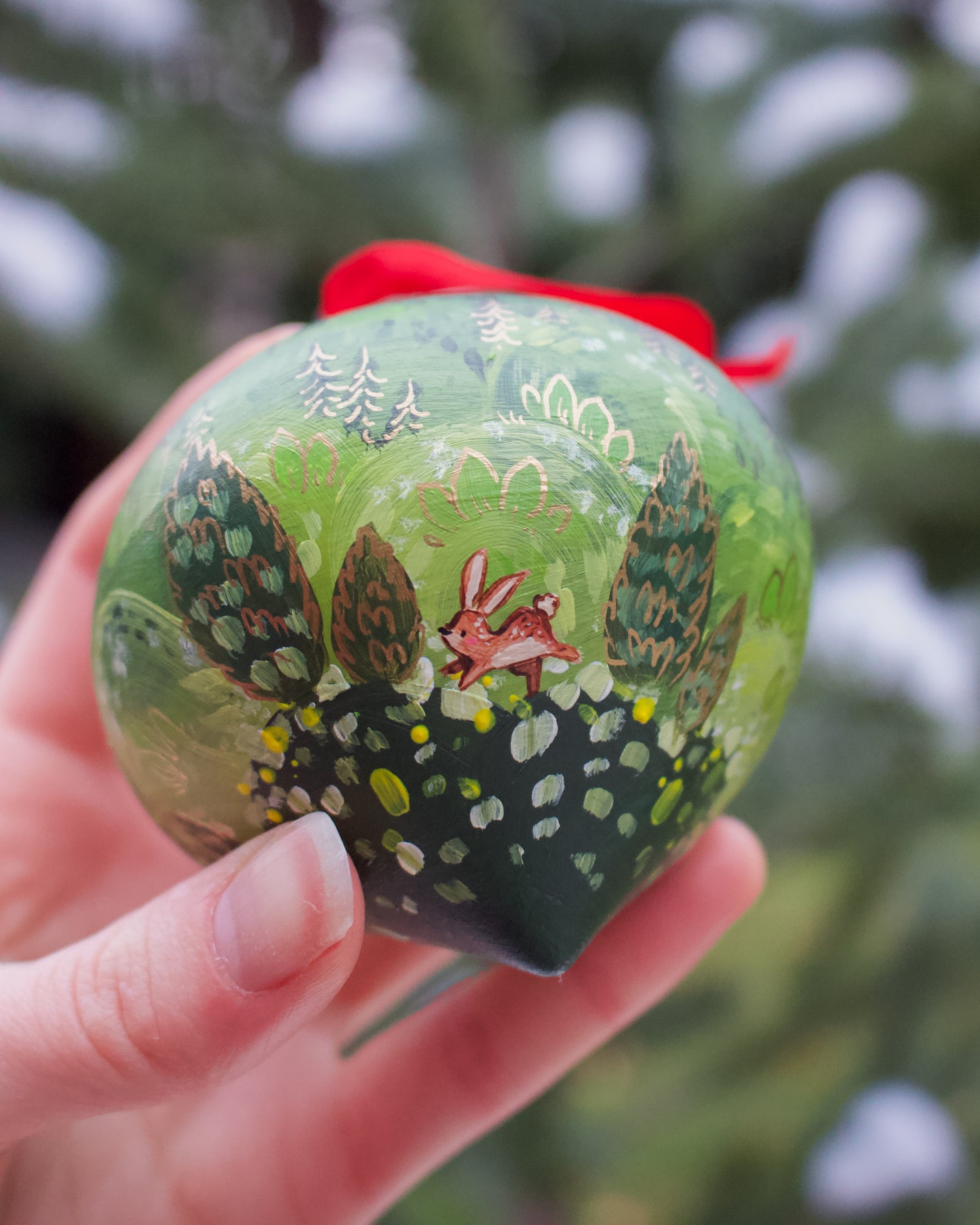 Frolicking Bunnies - Diamond Hand-Painted Ceramic Ornament