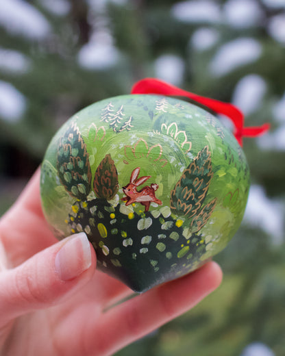 Frolicking Bunnies - Diamond Hand-Painted Ceramic Ornament