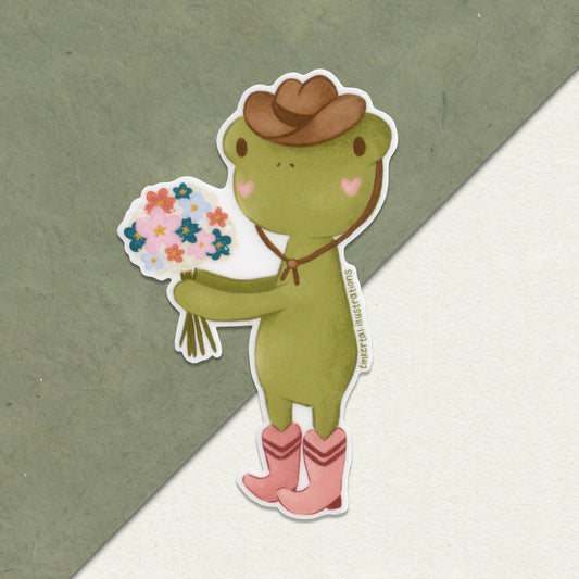 Flower Bouquet Cowboy Frog - Vinyl Sticker