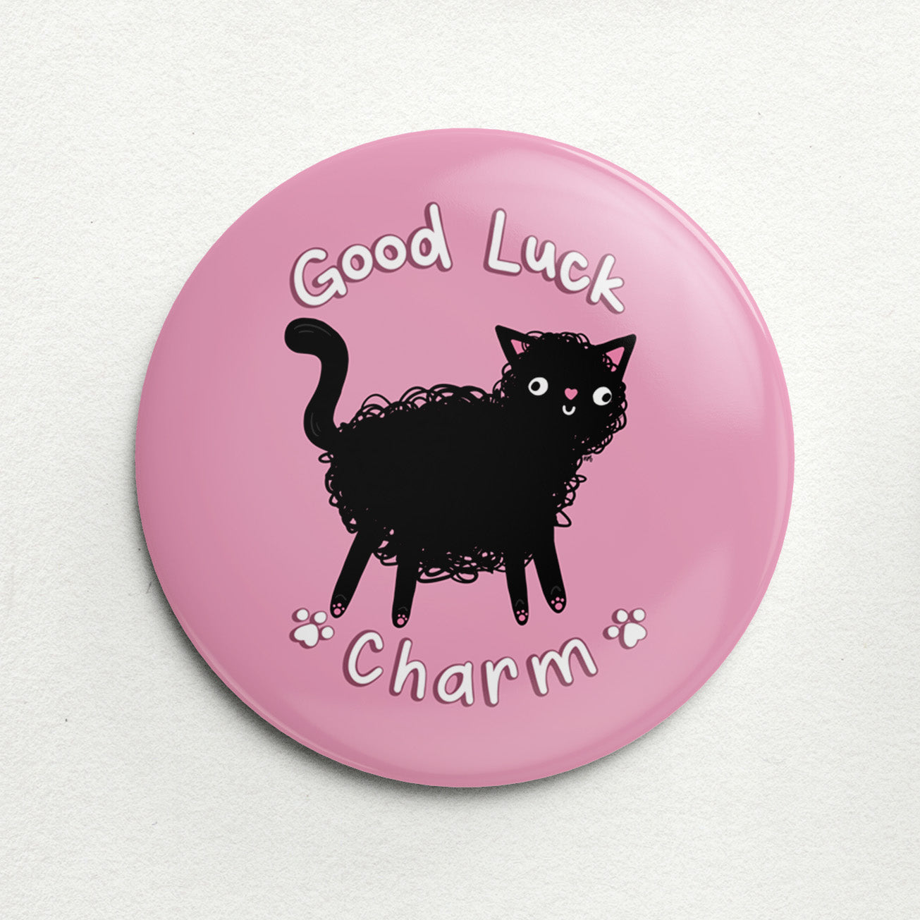 "Good Luck Charm" Black Cat Handmade Button Pin