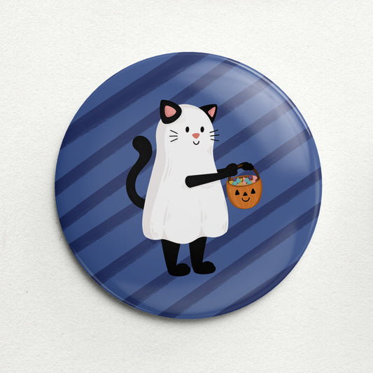 Halloween Ghost Cat Handmade Button Pin