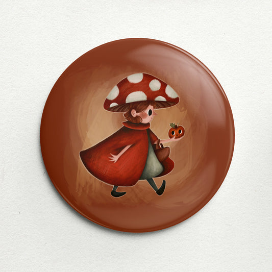 Mushroom Girl Handmade Button Pin