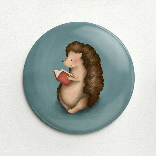 Reading Hedgehog Handmade Button Pin